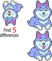 Vector illustration of kids puzzle educational game Find 5 differences for preschool children