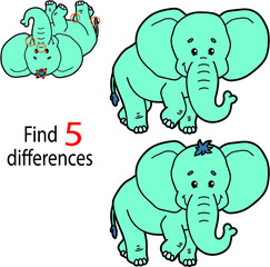Vector illustration of kids puzzle educational game Find 5 differences for preschool children