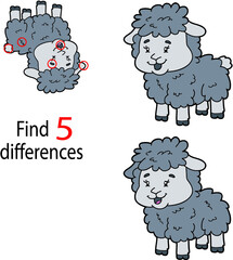 Vector illustration of kids puzzle educational game Find 5 differences for preschool children