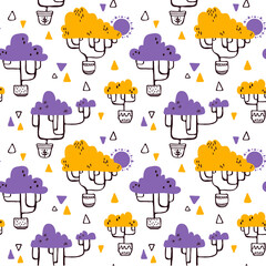 Seamless vector doodle hand drawn pattern with ornate trees for wallpapers, scrapbooking, web page backgrounds, textile