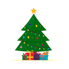 Christmas tree flat icon isolated on white background. Vector illustration.