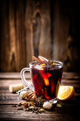 Mulled wine, hot warming drink with spices