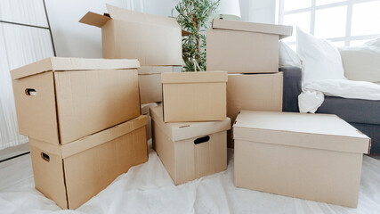 lot of cardboard boxes in the new apartment.