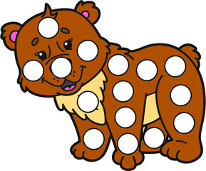 Vector digital educational game with cartoon character for toddlers:  patches or dot marker pages