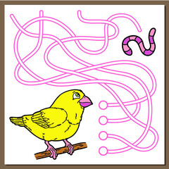 Vector illustration of maze(labyrinth) game with cute cartoon bird for children