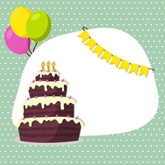 Vector illustration of invitation card with cute Birthday cake