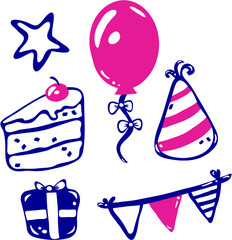 vector set of hand drawn birthday elements