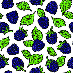 Vector doodle seamless pattern with blackberries for wallpaper, web page background, surface textures, textile, scrap book, design fabric, menu