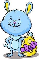 . Vector illustration of happy cartoon Easter bunny with Easter egg