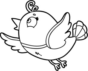 Vector illustration of cute cartoon bird character for children, coloring page
