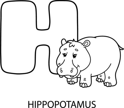 Vector illustration of educational alphabet coloring page with cartoon animal for kids