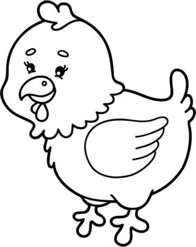 Vector illustration of cute cartoon bird character for children, coloring page
