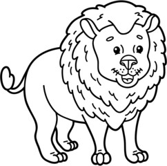 Vector illustration of cute cartoon lion character for children, coloring and scrap book