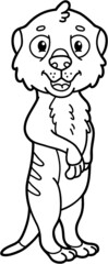 Vector illustration of educational coloring page with cute cartoon meerkat character for children, coloring and scrap book