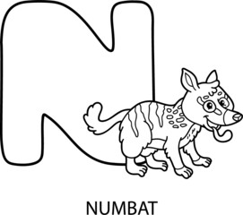 Vector illustration of educational alphabet coloring page with cartoon animal for kids