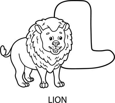 Vector illustration of educational alphabet coloring page with cartoon animal for kids