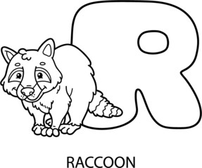 Vector illustration of educational alphabet coloring page with cartoon animal for kids