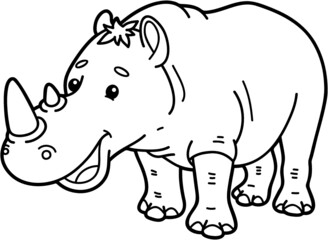 Vector illustration of cute cartoon rhinoceros character for children, coloring and scrap book