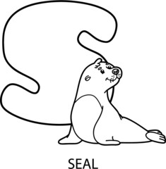 Vector illustration of educational alphabet coloring page with cartoon animal for kids