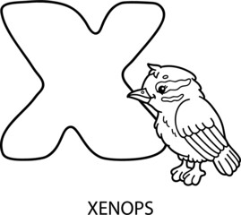 Vector illustration of educational alphabet coloring page with cartoon animal for kids