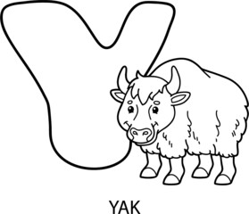 Vector illustration of educational alphabet coloring page with cartoon animal for kids