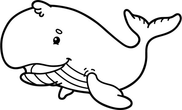 Vector illustration of cute cartoon whale character for children, coloring and scrap book