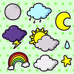 Collection of cute cartoon vector weather icons