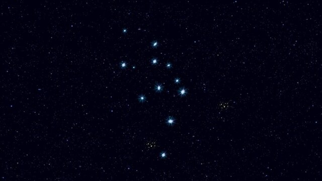 Aquarius (The Water Bearer) constellation, gradually zooming rotating image with stars and outlines, 4K educational video 