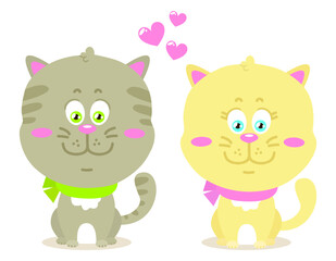 Vector illustration of happy cartoon cats in love