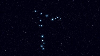 Pisces (The Fishes) constellation, gradually zooming rotating image with stars and outlines, 4K educational video