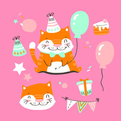 vector illustration of funny birthday cat