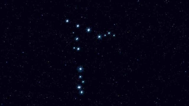 Pisces (The Fishes) constellation, gradually zooming rotating image with stars and outlines, 4K educational video