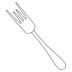 
Fork for food. The cutlery consists of a handle and prongs. Vector illustration. Outline on an isolated white background. Doodle style. Sketch. Silver tool for eating. Dinner fork. A necessary item f