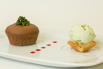 Pistachio ice cream and fondant