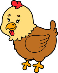 Vector illustration of cute cartoon hen character for children and scrap book