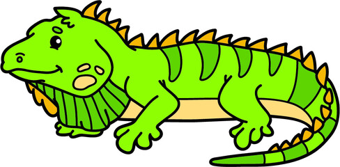 Vector illustration of cute cartoon iguana character for children and scrap book