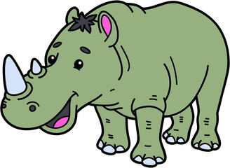 Vector illustration of cute cartoon rhinoceros character for children and scrap book
