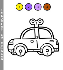 Vector illustration coloring by numbers educational kids game of cartoon car for kids