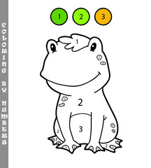 Vector illustration coloring by numbers educational game with cartoon frog for kids