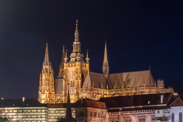 Fototapeta premium View on hill with Prague Castle at night.