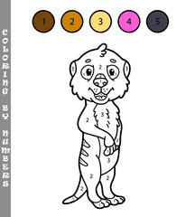 Vector illustration of coloring by numbers educational game with cartoon meerkat for kids coloring book