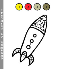 Vector illustration coloring by numbers educational kids game of cartoon rocket for kids