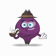 Purple Onion mascot character smoking. vector illustration