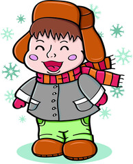 Fototapeta na wymiar Vector illustration of happy boy during the winter holidays
