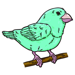 Vector illustration of cute cartoon bird which is sitting on a branch