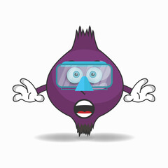 The Purple Onion mascot character is diving. vector illustration