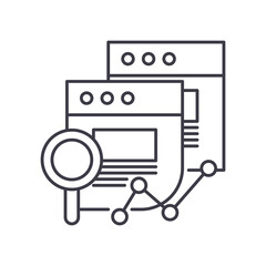 Marketing research icon, linear isolated illustration, thin line vector, web design sign, outline concept symbol with editable stroke on white background.