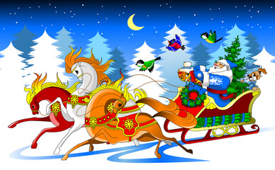 Obraz na płótnie Canvas Santa Claus and the horses