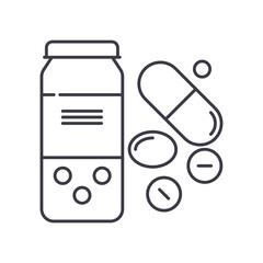 Pill icon, linear isolated illustration, thin line vector, web design sign, outline concept symbol with editable stroke on white background.