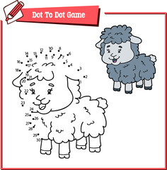 dot to dot  dog kid educational game. Vector illustration educational kid game of dot to dot puzzle with happy cartoon sheep for children